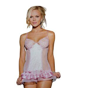 Delicate Sheer Embroidered Babydoll Lingerie Set with G-String